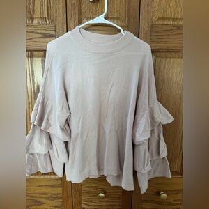 Mud Pie Women's Blouse with Ruffled Sleeves - Light Pink